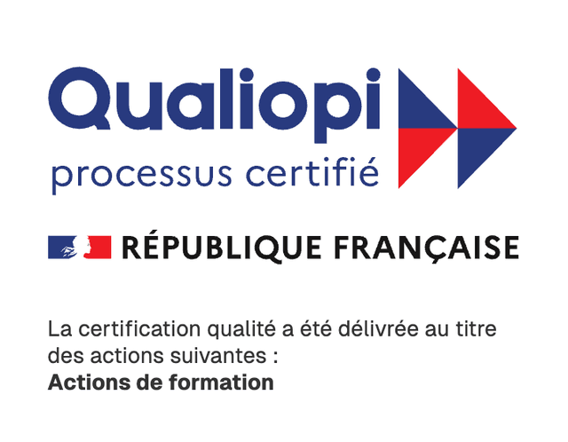 Qualiopi - processus certifié - République Française. La certification qualité a été délivrée au titre des actions suivantes : Actions de formation